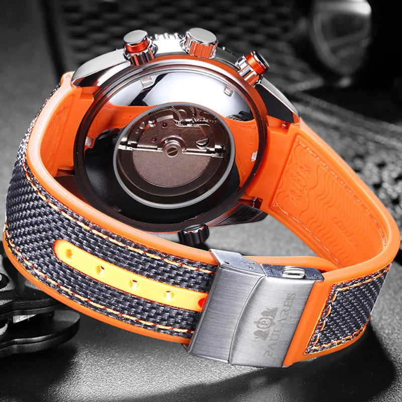 Classic Luxury Men Automatic Watch Multifunction Mechanical Wristwatch Rubber Strap Waterproof Week Date Watches Reloj Hombre