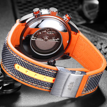 Classic Luxury Men Automatic Watch Multifunction Mechanical Wristwatch Rubber Strap Waterproof Week Date Watches Reloj Hombre