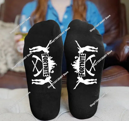 FORTNITE Sportsocken Sommer Schwarz Weiß Atmungsaktive Low-Cut-Socken No-Show Baumwolle Weiche Sport- und Freizeitsocken Kurz