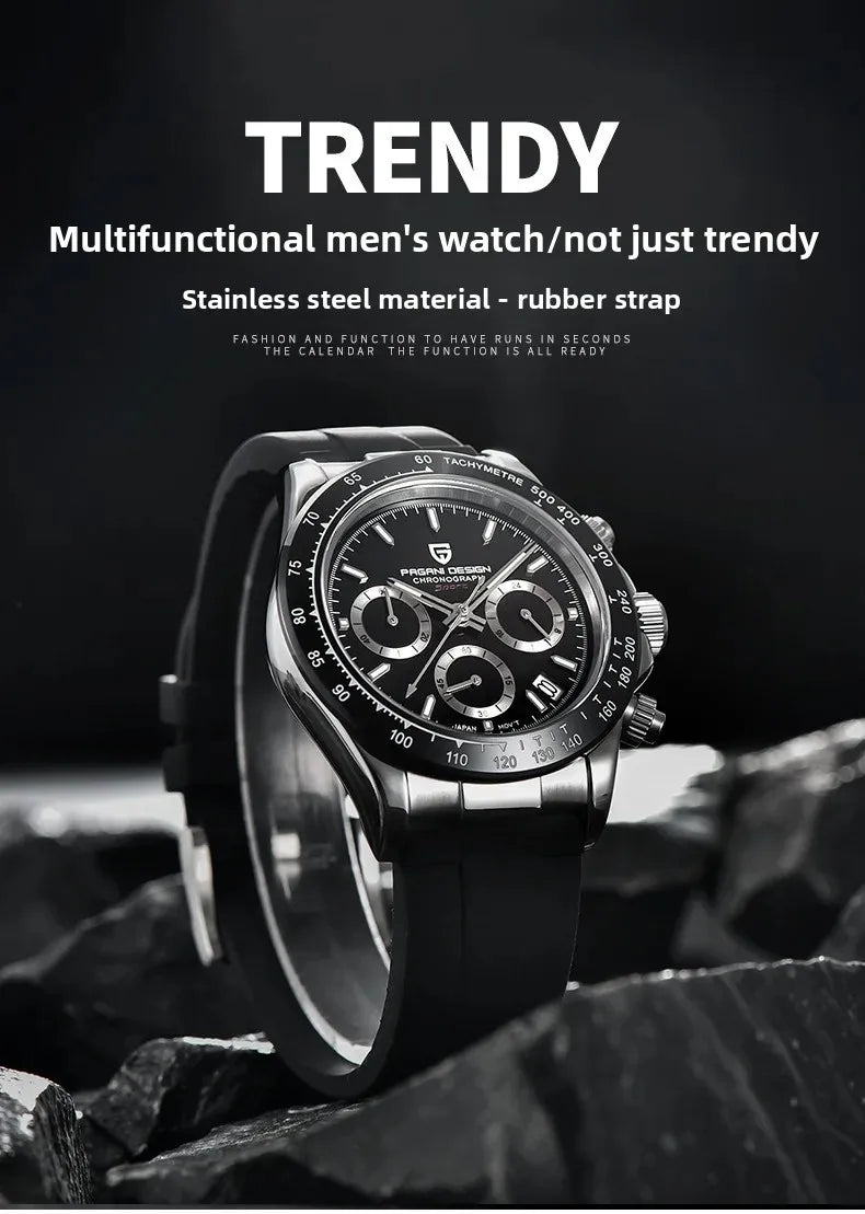 PAGANI DESIGN 40MM V2 Sky Blue Dial Classics Men Quartz Watches Sapphire Retro Chronograph Stainless Steel Waterproof Watch Men