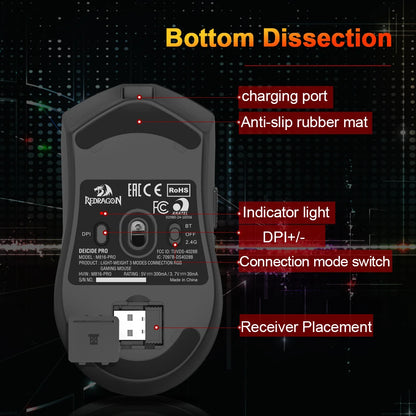 Mouse gaming REDRAGON DEICIDE M816 PRO RGB USB cu suport Bluetooth 2.4G wireless, 26000 DPI, 6 butoane pentru gameri, mouse cu fir pentru computer