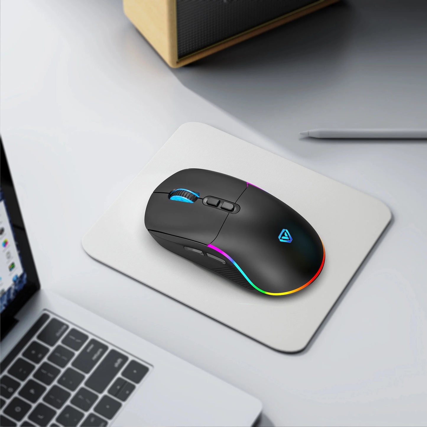 Mouse tri-mod 2.4G wireless/Bluetooth/cu fir, DPI reglabil pe 6 trepte, baterie 500mAh, iluminare RGB, mouse esports pentru gaming, macro și birou