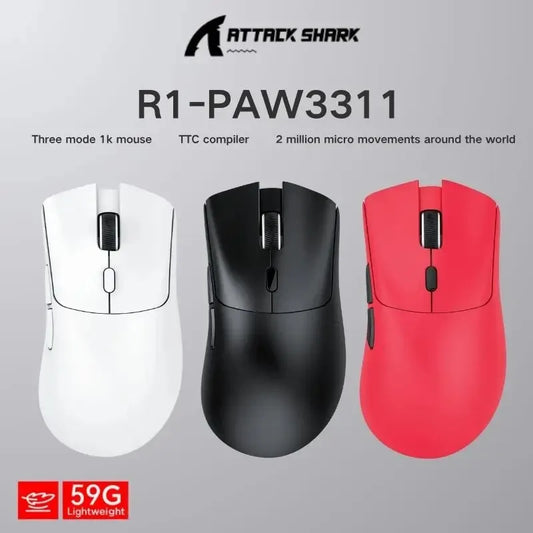 Mouse Bluetooth ATTACK SHARK R1 - Mouse viral evaluat de influenceri, autentic direct de la brand, senzor PAW3311 cu 1K Hz pentru gaming