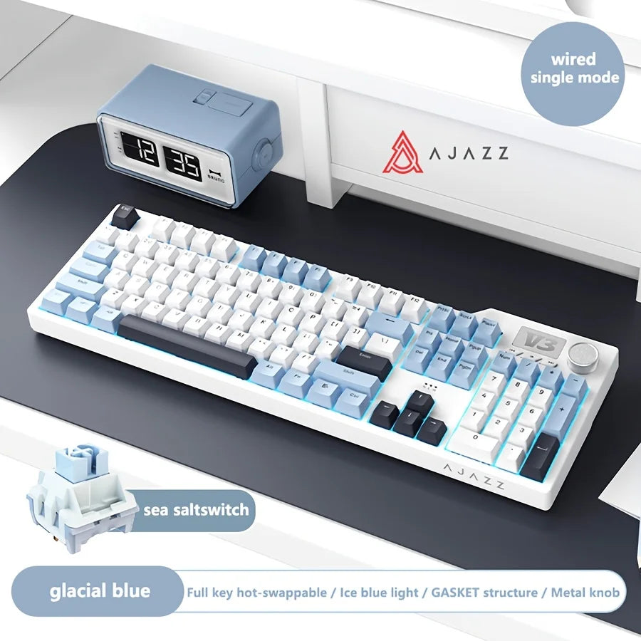 Ajazz AK35I V3 MAX 8000mAh battery Gaming mechanical keyboard Tri-mode Wired Bluetooth Wireless Hot-swappable TFT color screen