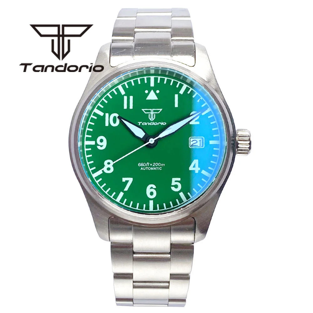 Tandorio 39mm Diving Pilot Automatic Watch for Men NH35/PT5000/Miyota8215 Movement AR Sapphire Crystal 20BAR Waterproof Luminous