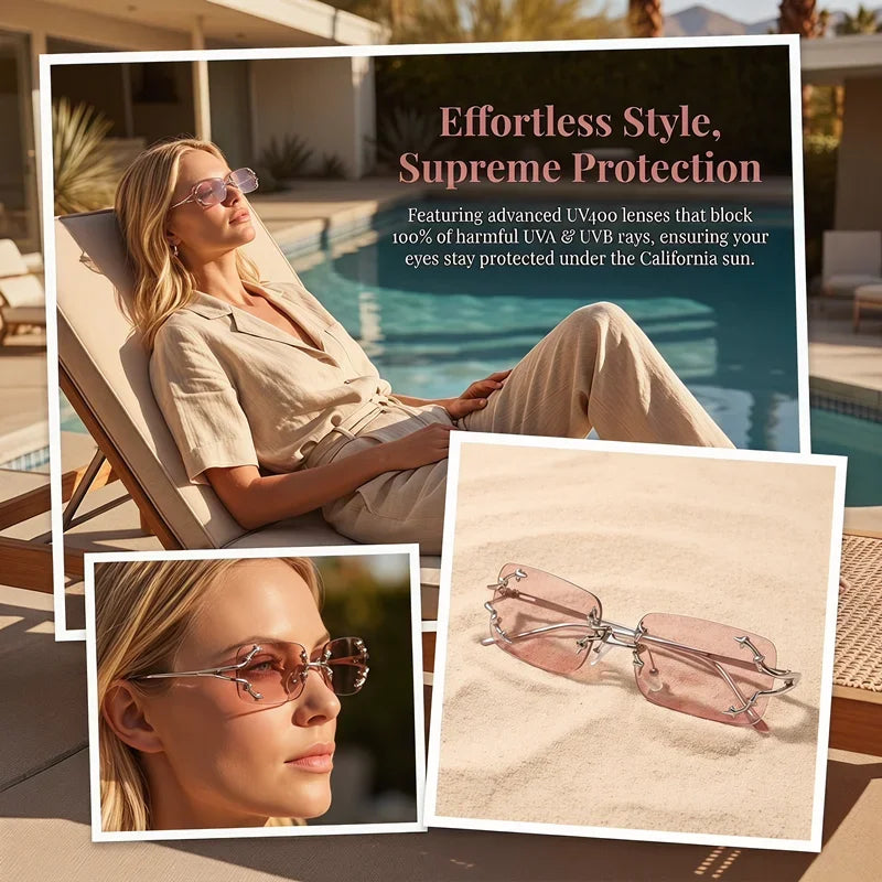 Y2K Rimless Square Star Sunglasses for Women Fashion Vintage Silver Hip Hop Driving UV400 Eyewear Alloy Frame Outdoor Men Punk