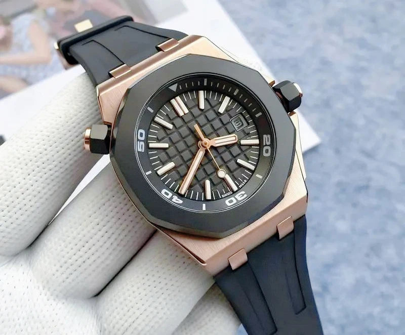High End 42mm Luxury Mens Automatic Watches 904L Stainless Steel Black Blue Rubber Bracelet Sapphire Lens Waterproof Casual