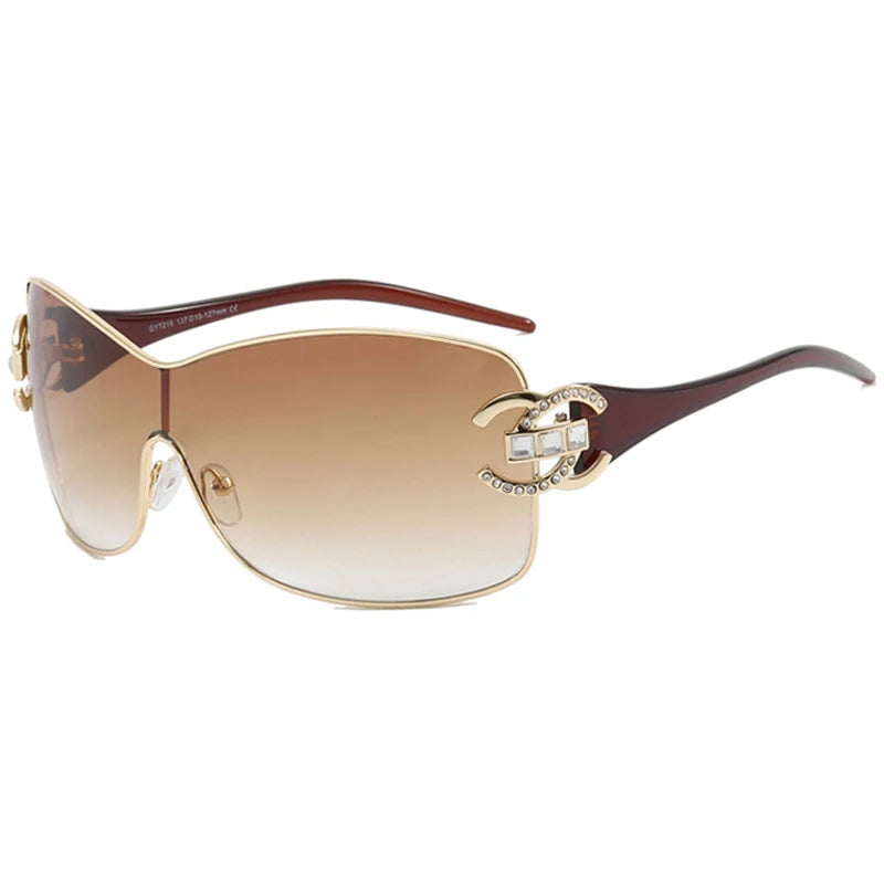 Luxury Rhinestone Punk Oversized One - Piece Frame Y2K Women's Sunglasses Trendy Brand Summer Men Sunglass Travel  Eyewear UV400