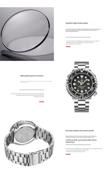 QINGXIYA Mens Watches Fashion Waterproof Luminous Date Rotating Dial High Quality Stainless Steel Luxury Brand Men Quartz Watch