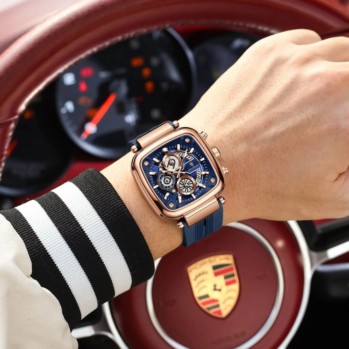 POEDAGAR Square Sport Man Wristwatch Date Waterproof Luminous Chronograph Watch For Men Silicone Strap Men's Quartz Watches Male