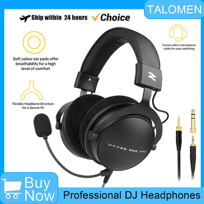 Auscultadores com Fios Over-Ear Talomen TOP W550X com Drivers de 50mm, Graves Profundos, Cabo Amovível e Microfone Integrado – Auscultadores para Gaming, DJ, Estúdio e Escritório