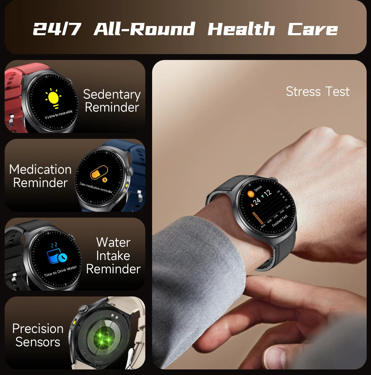 2026 AI Health Smartwatch ECG + PPG, Blood Pressure, Uric Acid & Body Fat Monitoring, AMOLED Display & Bluetooth Calling