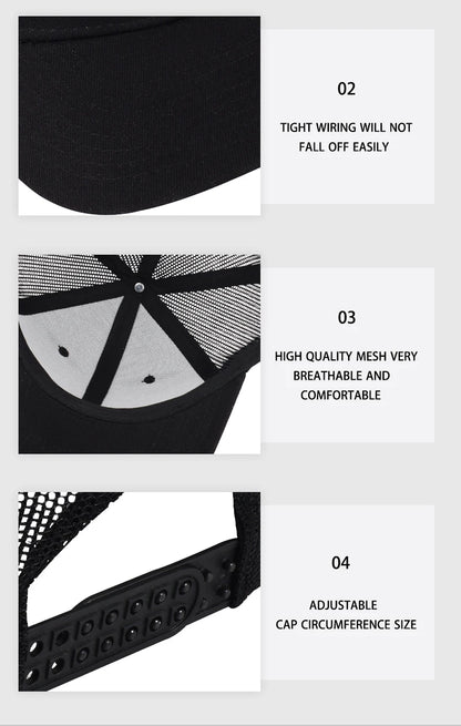 Bass Fish Hook Print Trucker Hat Adjustable Unisex Mesh Fishing Fan Sun Hat