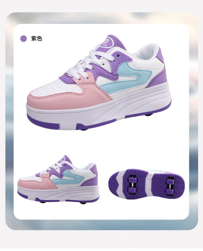 Children's Outdoor Sports Roller Skates Shoes Single Row Wheel Kids Sliding Shoes Four-Wheel for Boys and Girls