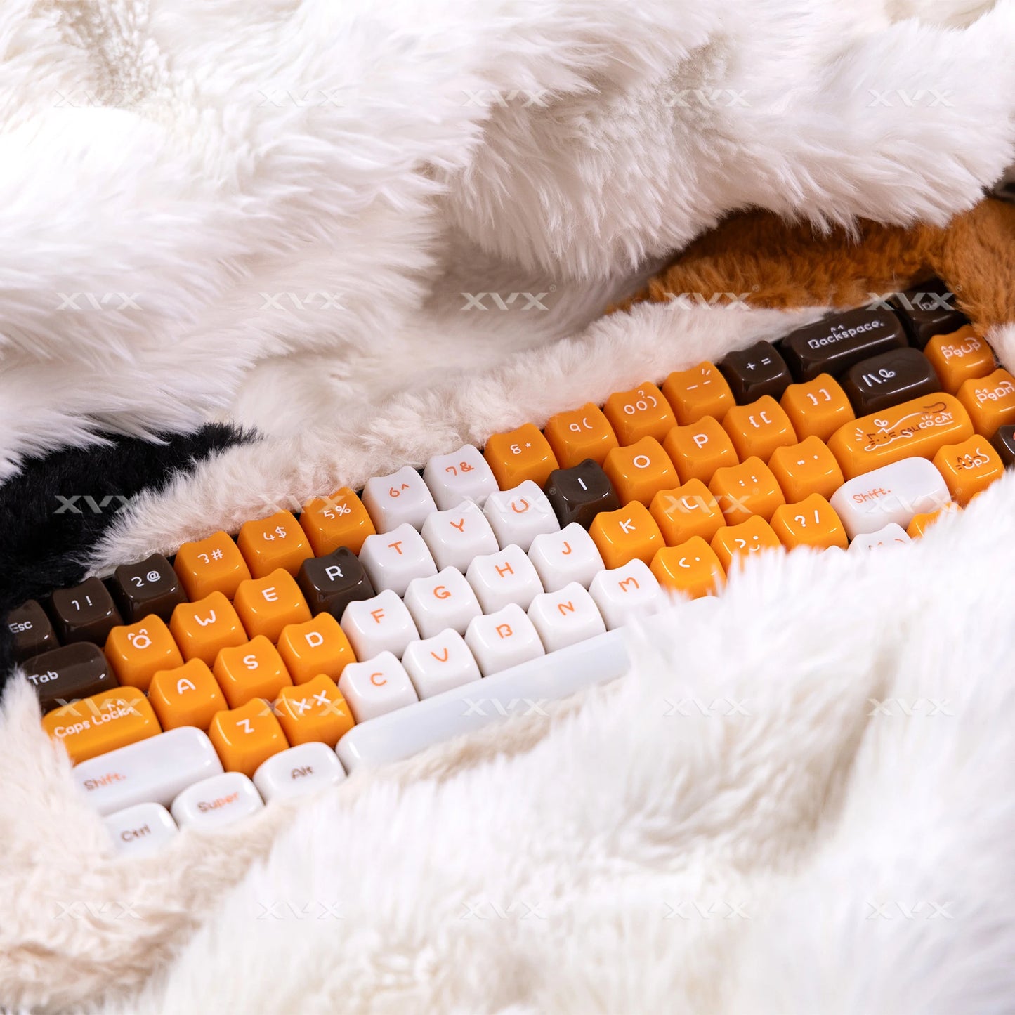XVX 148 Keys Cat Theme Keycaps MAO Profile Key Cap Korean Glossy Cute Keycap for Keyboard 61 64 68 78 87 96 98 104 108