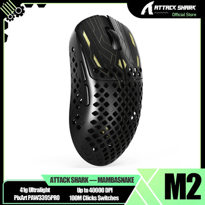 Ratón gaming inalámbrico ultraligero MAMBASNAKE M2, sensor PAW3395PRO 40000 DPI, fibra de carbono 41g, tri-modo