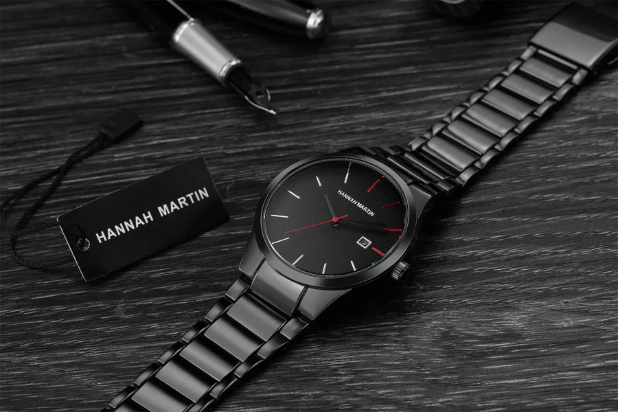 Ceas pentru bărbați Hannah Martin, carcasă din oțel inoxidabil, mecanism cu cuarț, cadran de 41 mm, stil profesional, cu afișaj calendar (imitație)