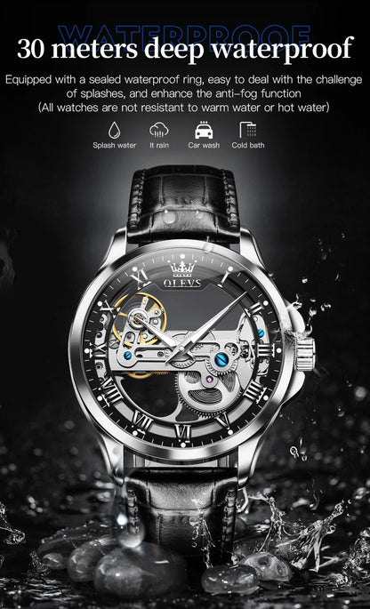 OLEVS 6661 Men's Top Brand Luxury All-Transparent Hollow Mechanical Watch, Original Fashion, Waterproof Classic Design