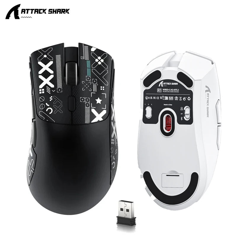 Attack Shark R1 leichte Bluetooth 2.4G kabellose Gaming-Maus PAW3311 18000DPI ergonomische Makro-Maus