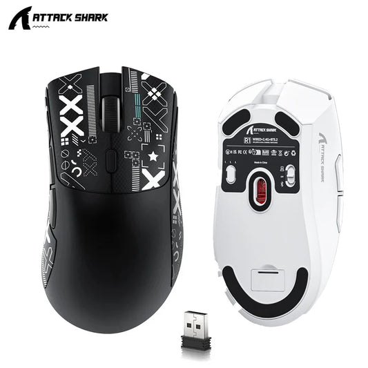 Mouse de gaming wireless Attack Shark R1 Lightweight Bluetooth 2.4G, PAW3311, 18000DPI, ergonomic, cu macrocomenzi