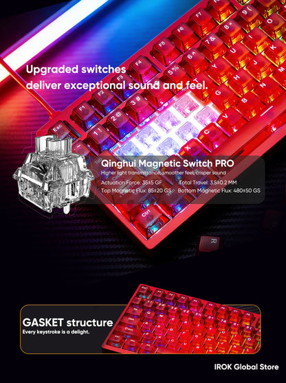 Teclado Mecânico Gaming Magnético em Alumínio IROK MG75 V2 MG75V2 Rapid Trigger 0.07ms 8KHz 0.001mm Taxa de Leitura 512K para Gamers