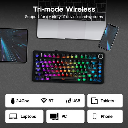 Tastiera meccanica EPOMAKER x AULA F75 Ultra VIA programmabile 75% layout ANSI US QWERTY, gasket, cablata/Bluetooth/wireless 2.4Ghz