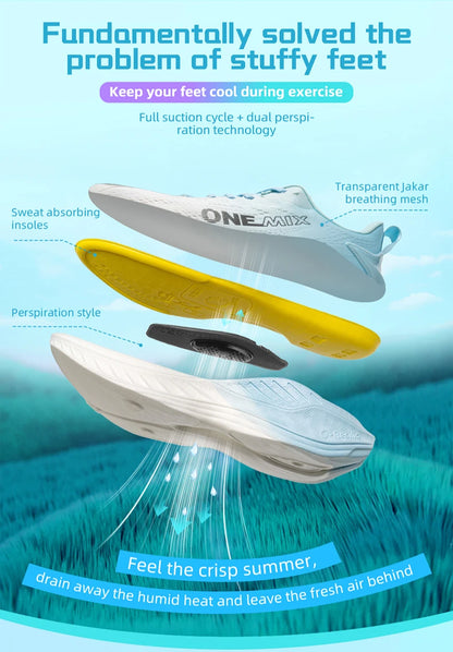 O-Resilio Running Shoes Men Cushion Stability Outdoor Sports Casual Mesh Lace-Up Lightweight Gym Jogging Sneakers