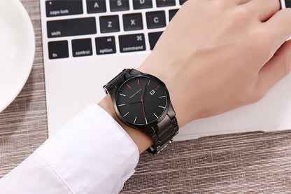 Ceas pentru bărbați Hannah Martin, carcasă din oțel inoxidabil, mecanism cu cuarț, cadran de 41 mm, stil profesional, cu afișaj calendar (imitație)