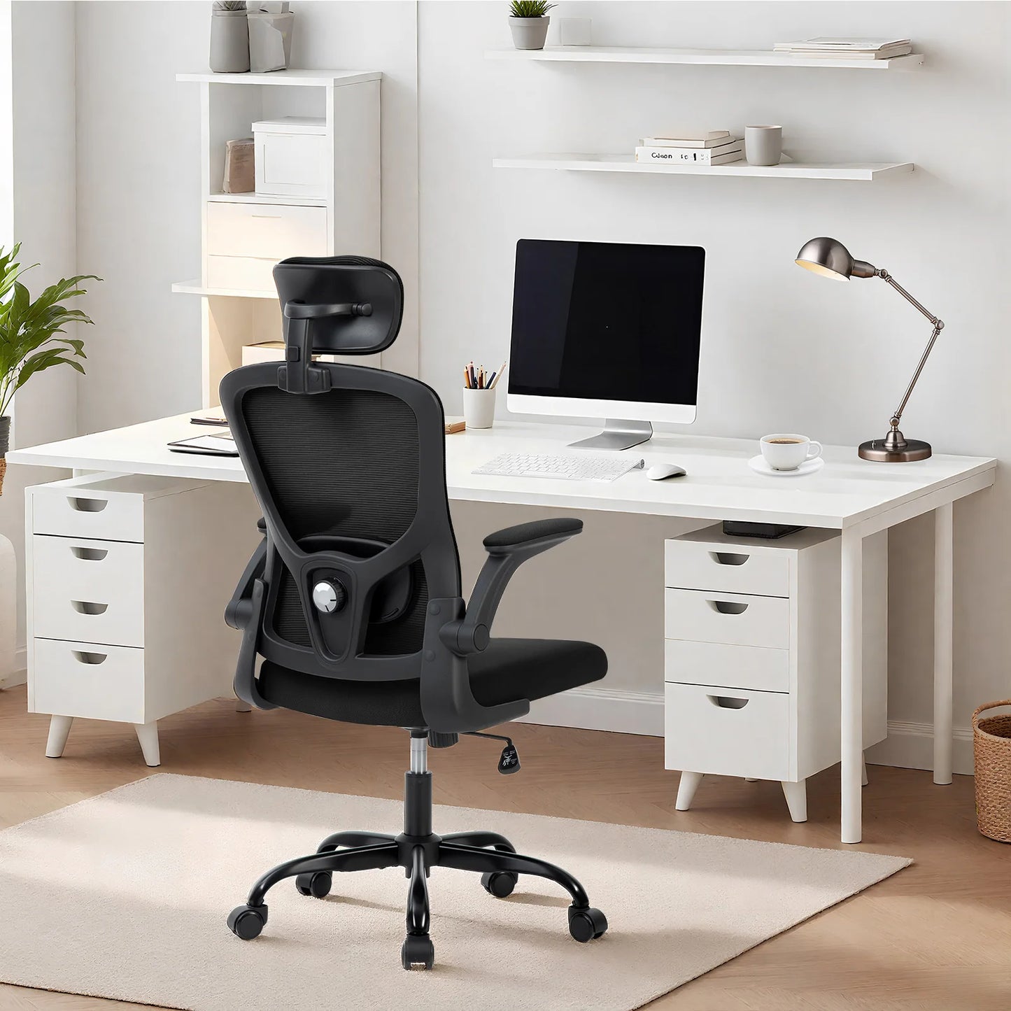 Ergonomic High Back Mesh Office Chair Adjustable 2D Headrest Lumbar Support Rotatable Arms Reclining Swivel Desk Chair for Home