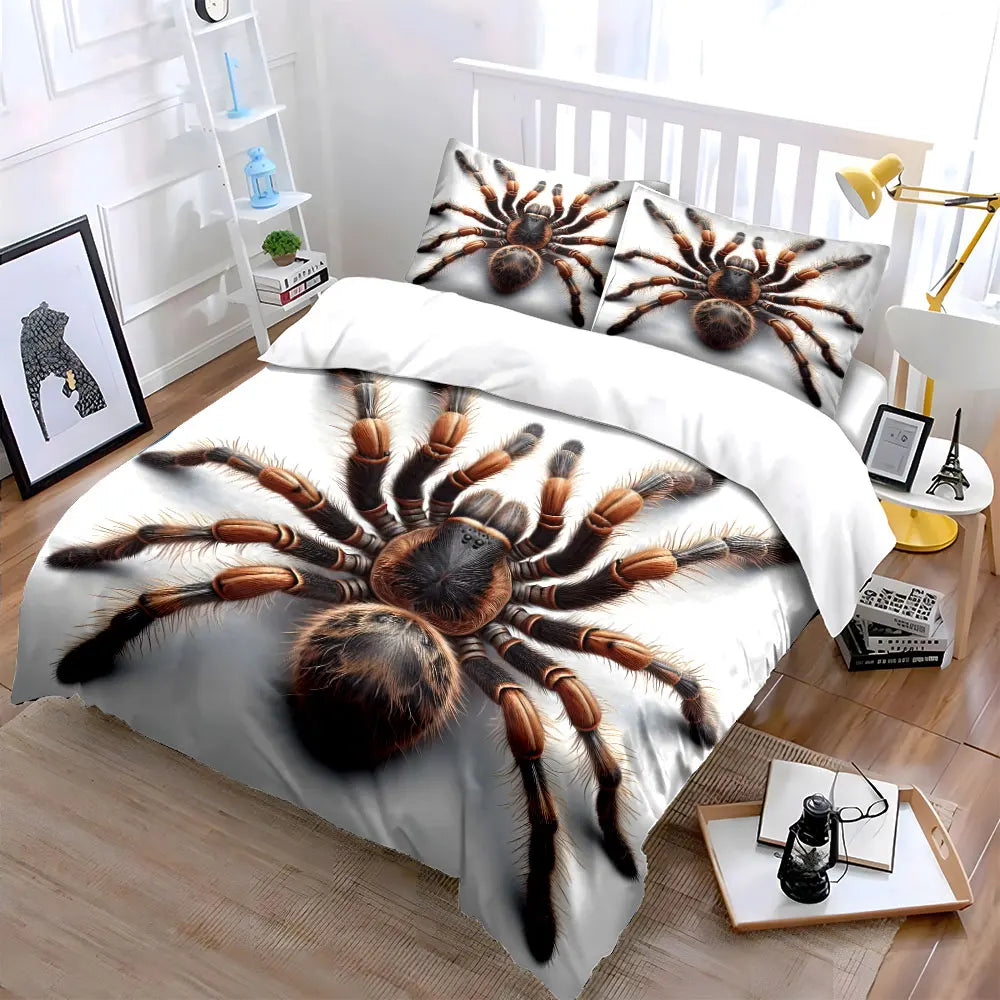 3D Furry spider close-up Pattern Duvet Cover Set Digital Print Colorful Polyester Bedding with Zipper Closur for kids gifts