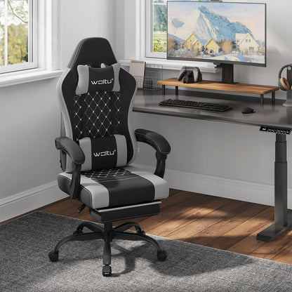 WOLTU Swivel Computer Chair with Massage Function Ergonomic Office Chair with Pillow & Footrest Height Adjustable Gaming Chair