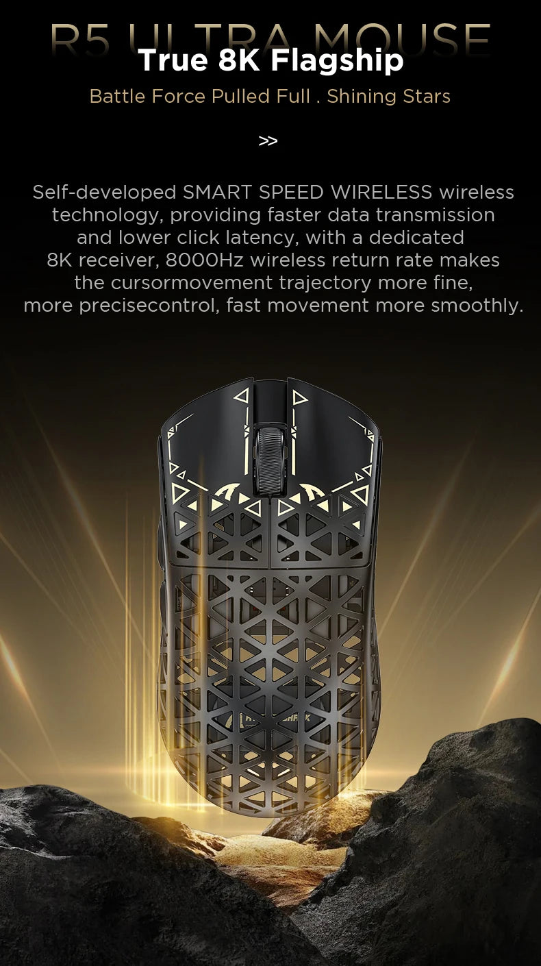 ATTACK SHARK R5 Ultra Carbon Fiber kabellose Gaming-Maus, PixArt PAW3950MAX Gaming-Sensor, 42000DPI, 8000Hz, MCU Nordic 52840