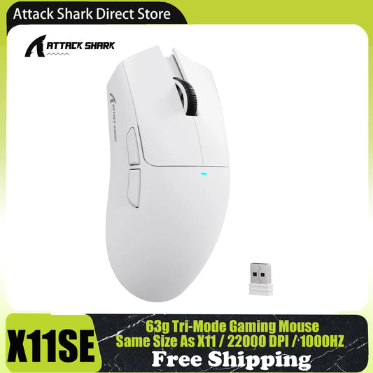 Mouse de gaming wireless ATTACK SHARK X11SE, tri-mode, superușor 63g, cu senzor PAW3311, 22000 DPI, baterie 300mAh, driver dual