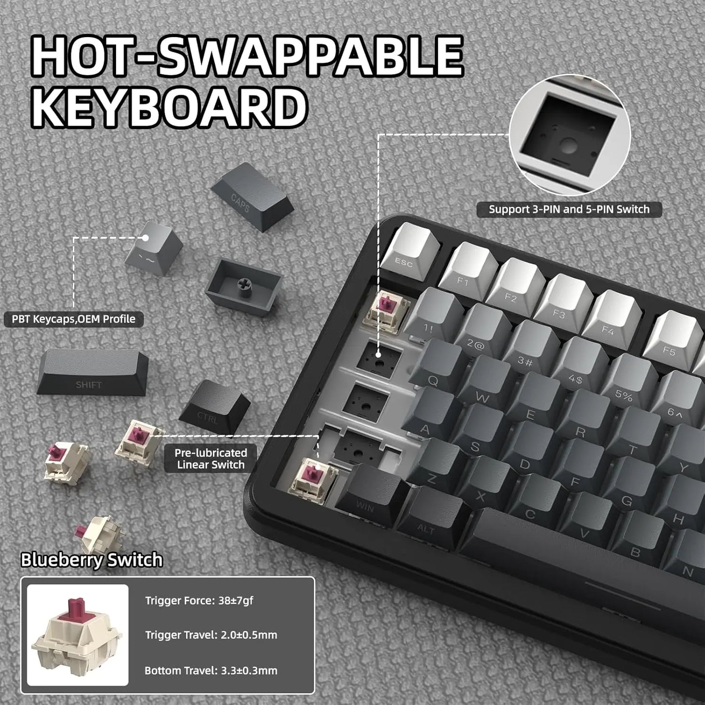 ATTACK SHARK X85 Pro 75% Mechanical Keyboard Wireless RGB Gaming Keyboard with Display Screen, Knob Control, Hot Swappable Gasket Mount, Bluetooth, 2.4GHz & Wired