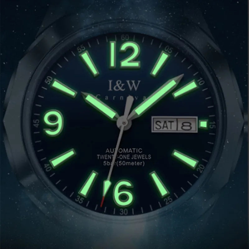Ceas mecanic de lux pentru bărbați Reloj CARNIVAL din tungsten, mecanism automat MIYOTA 8205, rezistent la apă.