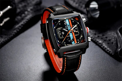 Original Brand Watches For Men Luxury Design Square Mechanical Watch Men Leather Strap Waterproof Date Week Wristwatches Male