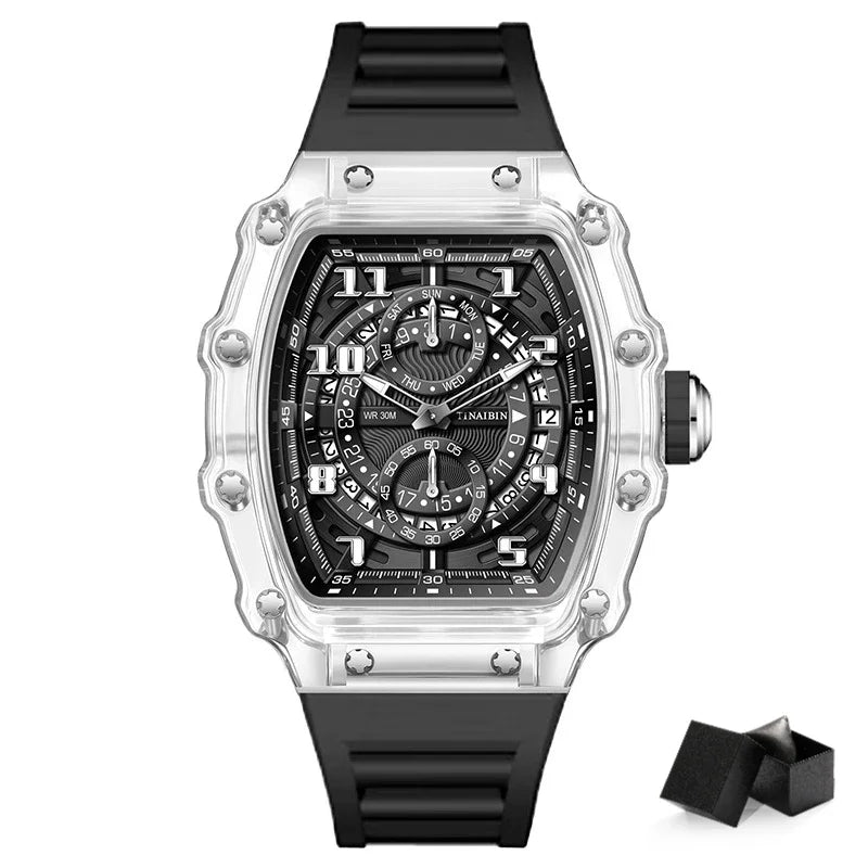 Unique Blue Fashion Brand Men's Watches Silicone Strap Waterproof Out Door Sport Military Watches for Men Multi Function Luxury