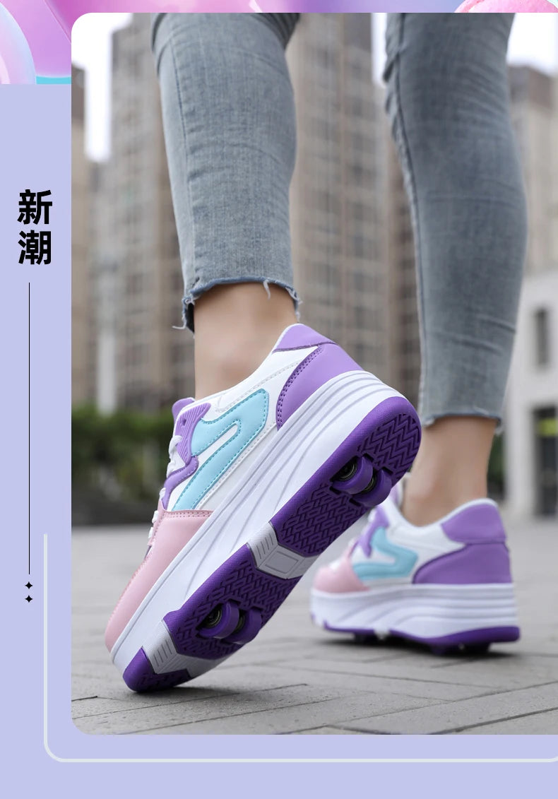 Children's Outdoor Sports Roller Skates Shoes Single Row Wheel Kids Sliding Shoes Four-Wheel for Boys and Girls