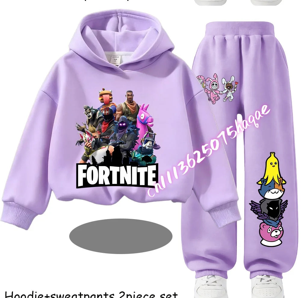 Fortnite Printed Children's Hoodies Cartoon Comfortable 2pcs Suit Loose Long Sleeve Tops with Pants Autumn Winter Clothes Gift