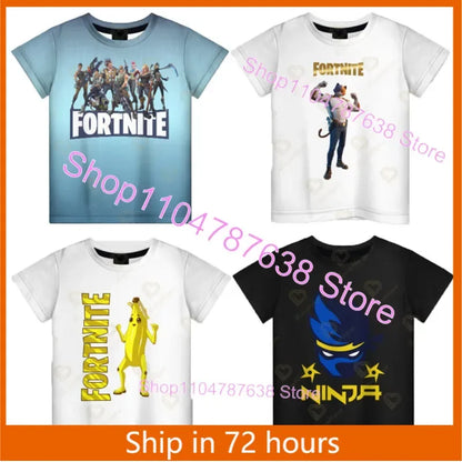 Peely Fortnite T-Shirt Round Neck Summer Short Sleeve Battle Royale Streetwear Top for Casual Wear