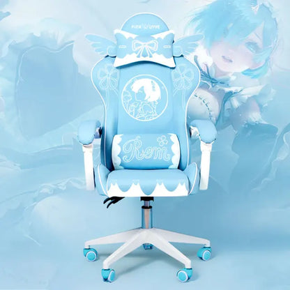 Pink Cartoon Electric Sound Gaming Chair, Rotating Office Chair with Adjustable Height, Latex Cushion, 360° Swivel Computer Chair for Home & Study