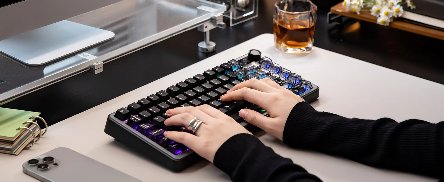 YUNZII B75 PRO MAX Wireless Mechanical Keyboard, QMK/VIA Custom 75% Gaming Keyboard with Screen&Knob, Creamy Sounds for Win/Mac