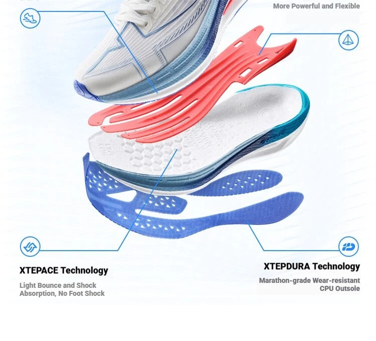 Xtep One Piece Modeling 5.0 Impact-Resistant Men's Lightweight Quick-Drying Marathon Running Sneakers 874219110036