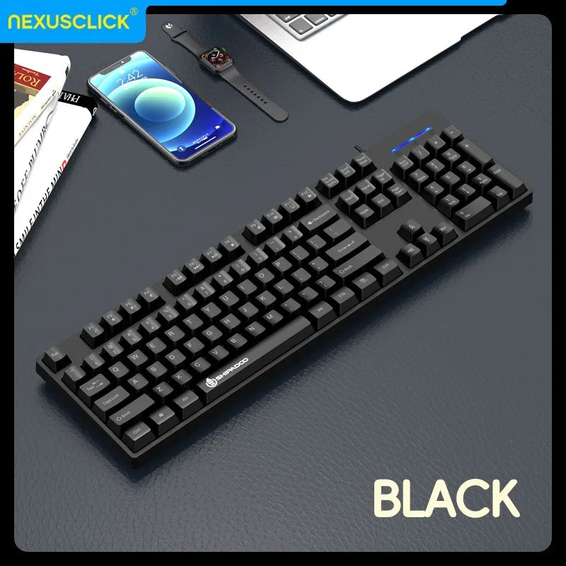 Set inalámbrico de teclado y ratón gaming de oficina NexusClick, ahorro de energía inteligente, tamaño completo, 104 teclas, 1600DPI ajustable, USB para portátil y PC