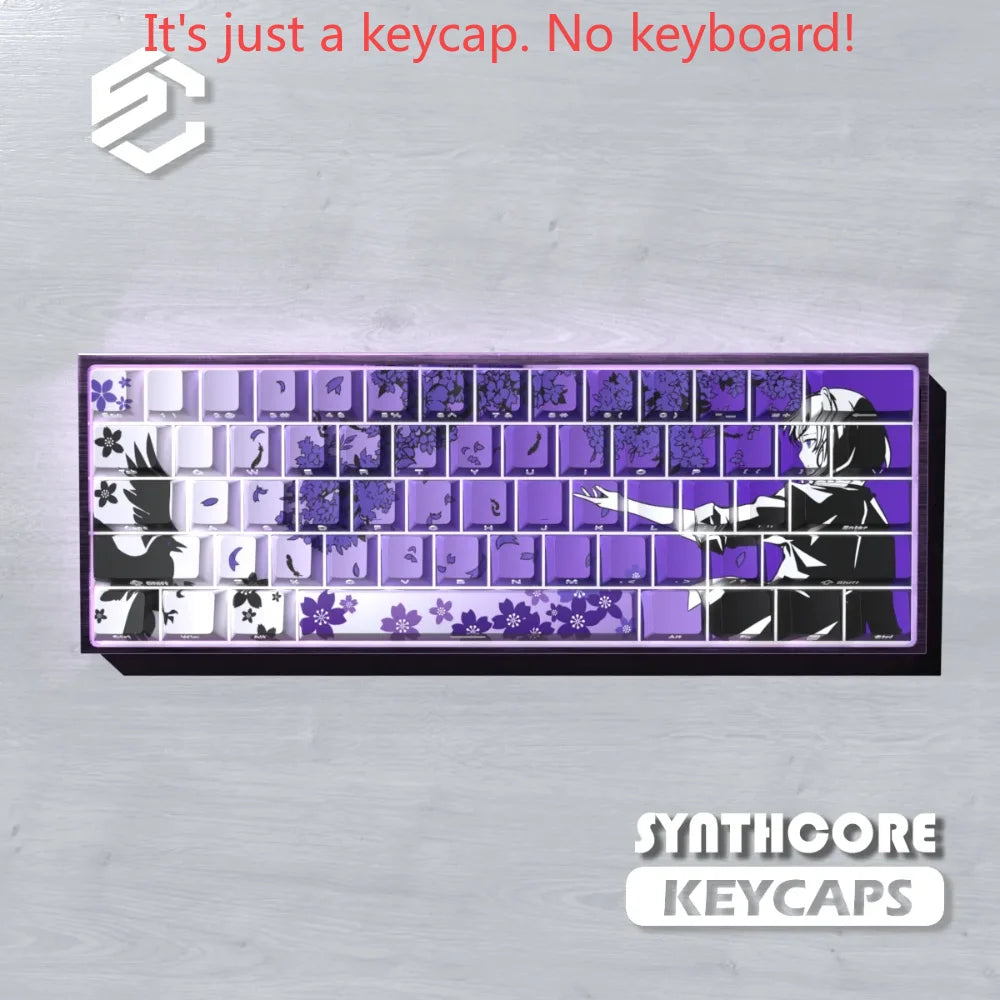 Sakura Raven Keycaps Cherry Side-engraved Translucent Keycaps PBT 129 Keys for Wooting 68/84/87/104 Mechanical Keyboards.