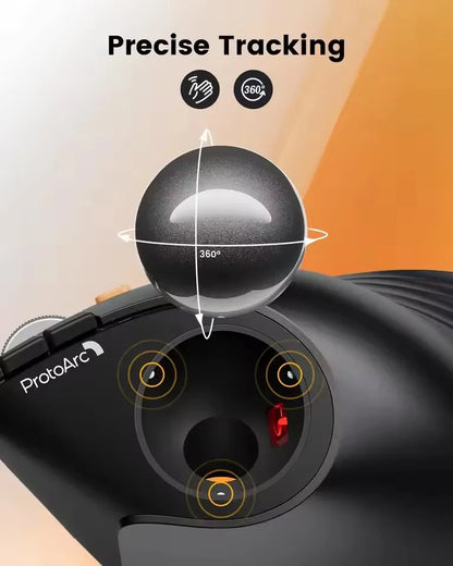 ProtoArc EM05NL Ratón trackball inalámbrico recargable Bluetooth ergonómico vertical con bola para ordenador, iPad, Mac y Windows