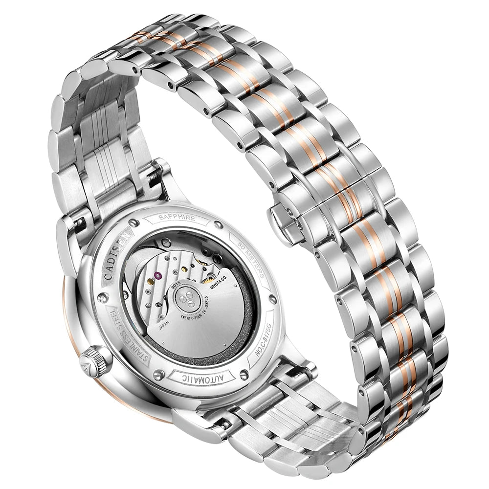 CADISEN Mechanical Wristwatches MIYOTA 9015 Movement Automatic Ultra-thin Watch Sapphire Waterproof Rose gold Business Watches