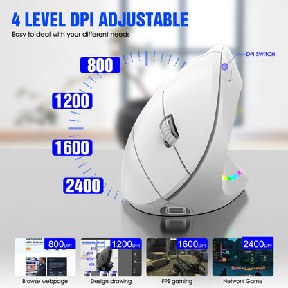 Nuevo ratón vertical inalámbrico 2.4GHz con DPI ajustable, óptico, ergonómico para la muñeca, con retroiluminación gaming, para portátil, tablet, Mac e iPad