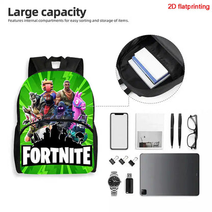 Fortnite Cartoon Backpack with Front Pocket & Pencil Case 2PCS - School Set for Boys Girls Age 5-8, Back to School Gift