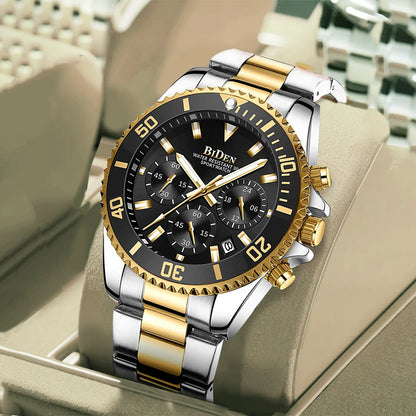 BIDEN Multi-functional men's quartz watch luxury waterproof night light business style diving series casual fashion watch